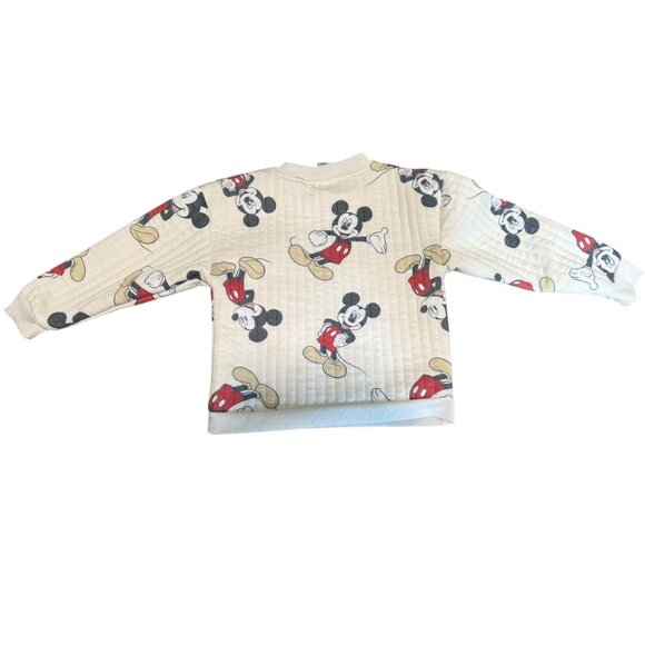 Mickey Mouse Quilted Sweatshirt For Kids Size 5 Disney Beige & Red Design Ribbed - Picture 3 of 5